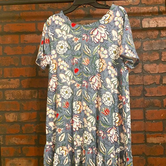 LOFT Blue Floral Dress Short Sleeve Knee Length - Picture 1 of 5